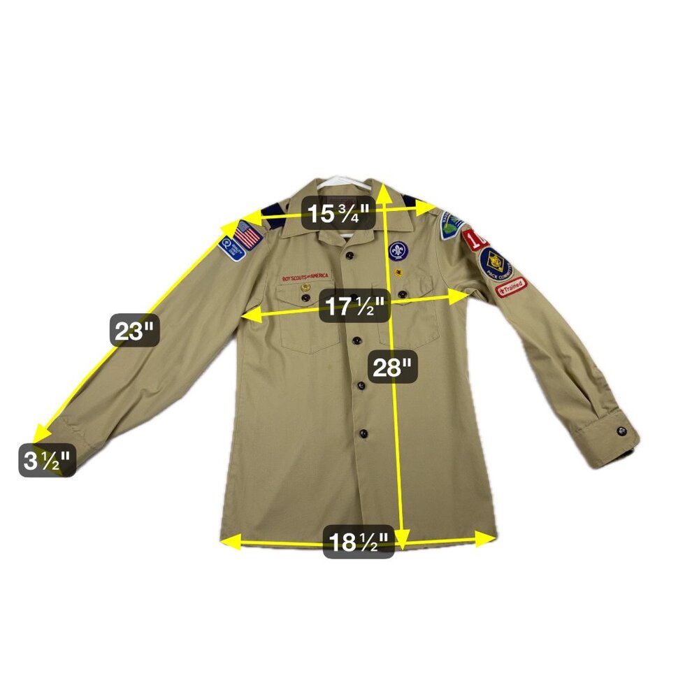 Boy Scouts Button Shirt Tan Uniform Long Sleeve Scoutcore Y2K Youth Large 14-16 - Picture 8 of 10